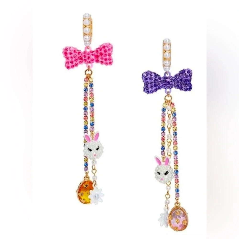 Betsey Johnson Colorful Bunny  & bow  Earrings
